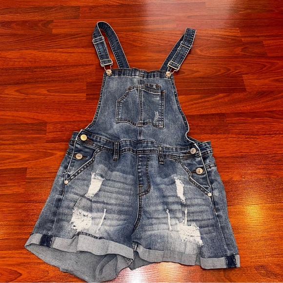 Almost Famous Denim Blue Kids Overalls - Picture 1 of 5